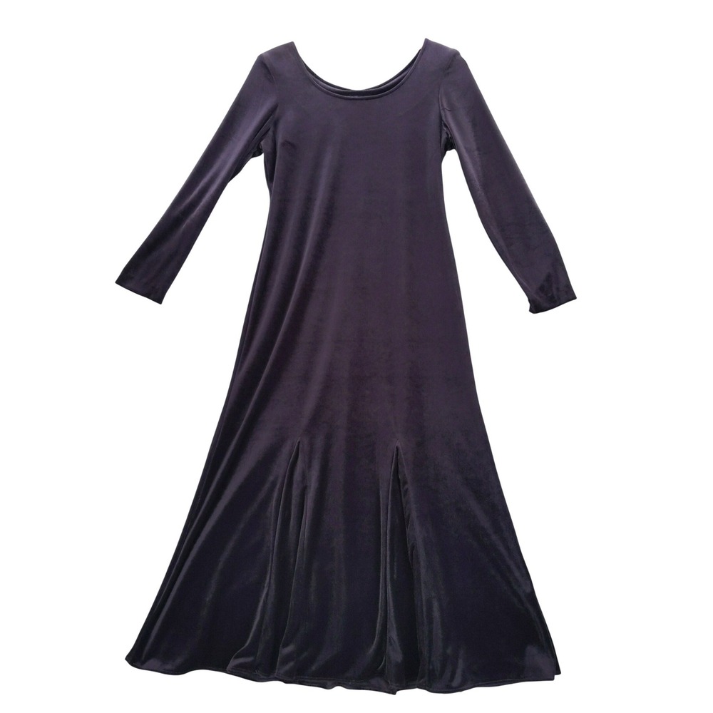 vtg 90s Molly Malloy Evening Purple Velvet Dress Women 6 Long Sleeve Godet Midi‎